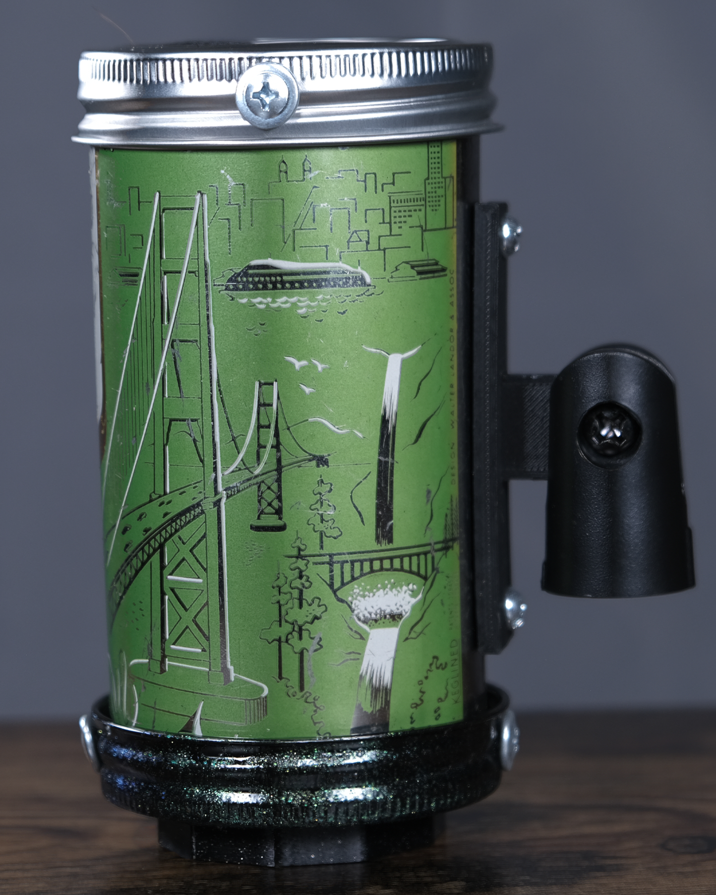 Lo Fi Beer Can Microphone - 1950s Boeing Wind Tunnel Rainier, Light Green Sunset Pacific Northwest Map