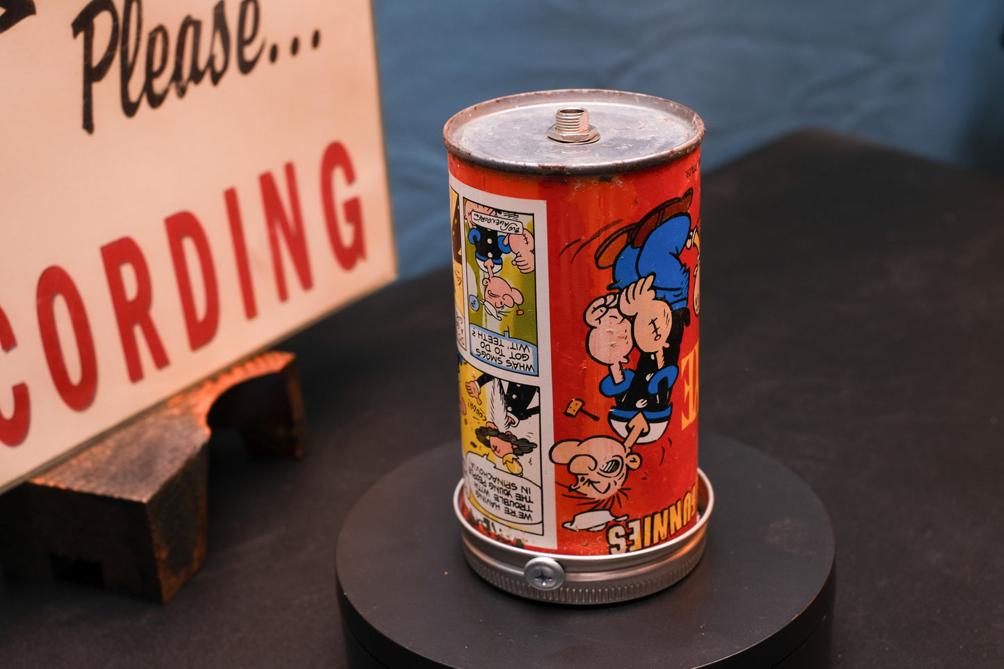 Lo Fi Soda Can Microphone - 1960s Smog Comic Can Popeye