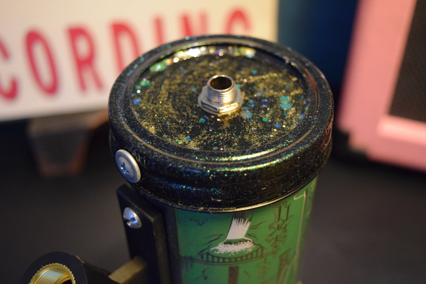 Lo Fi Beer Can Microphone - 1950s Boeing Wind Tunnel Rainier, Light Green Sunset Pacific Northwest Map