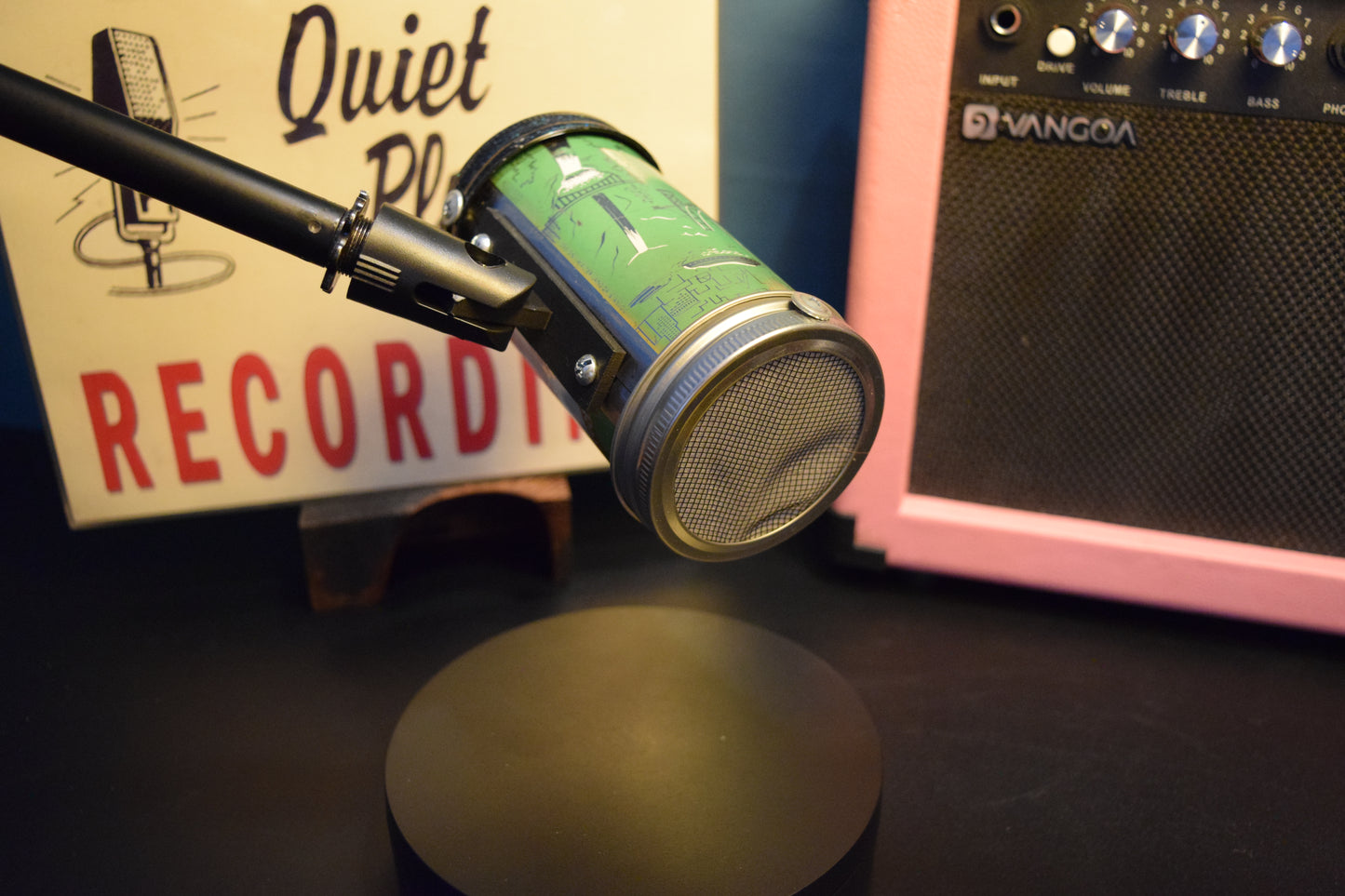 Lo Fi Beer Can Microphone - 1950s Boeing Wind Tunnel Rainier, Light Green Sunset Pacific Northwest Map