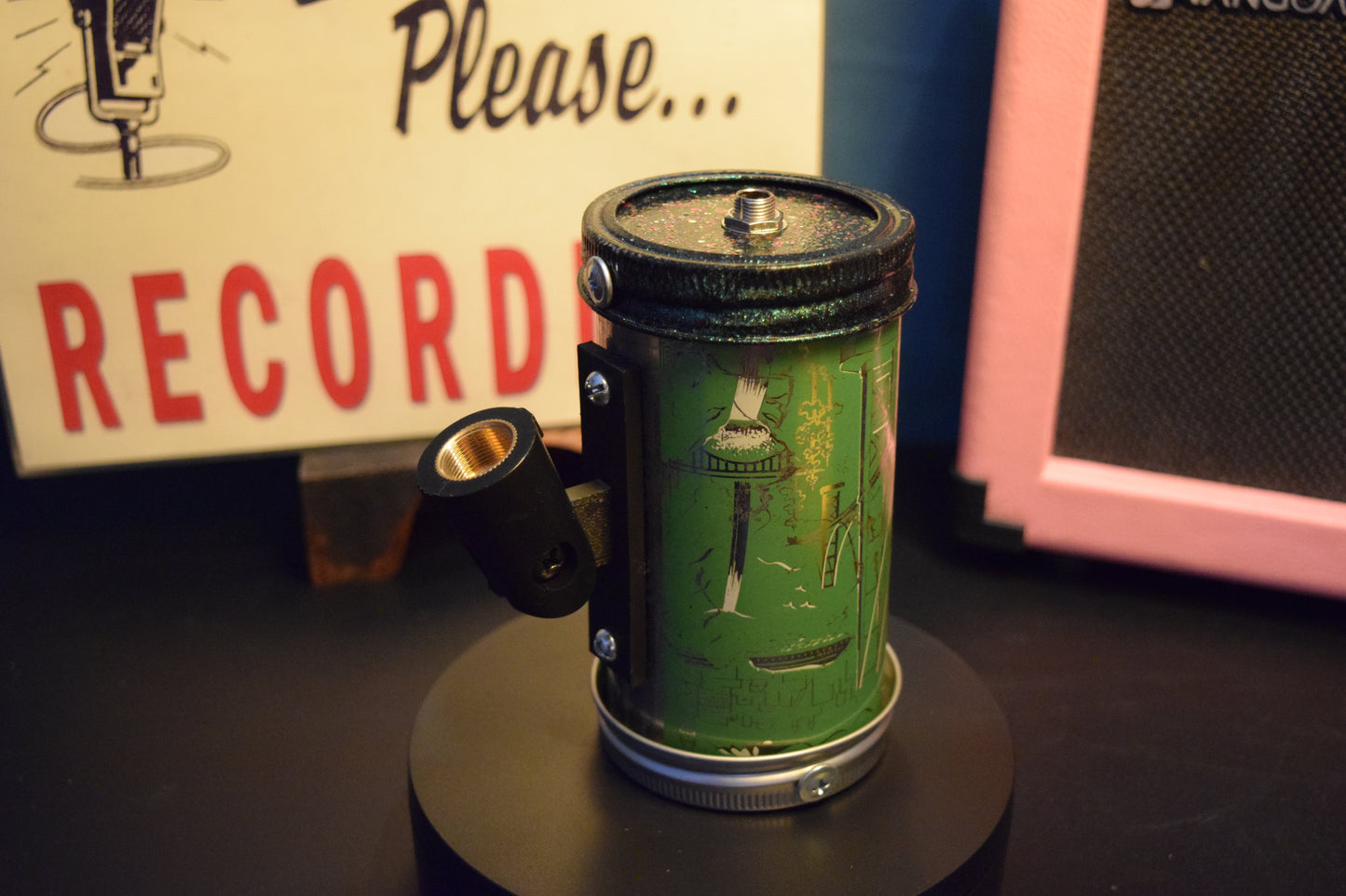 Lo Fi Beer Can Microphone - 1950s Boeing Wind Tunnel Rainier, Light Green Pacific Northwest Map