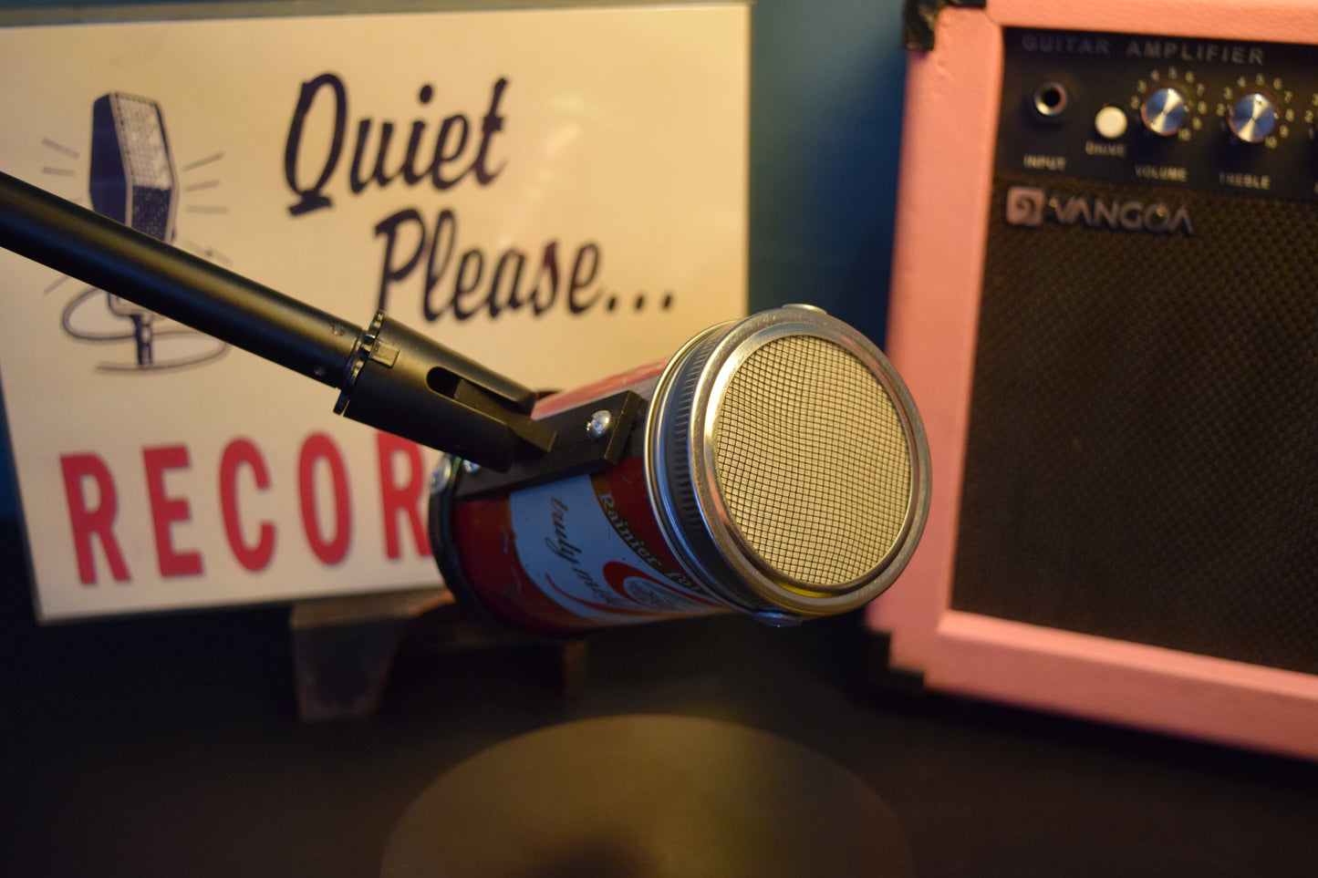 Lo Fi Beer Can Microphone - 1950s Boeing Wind Tunnel Rainier, Red BBQ House Party