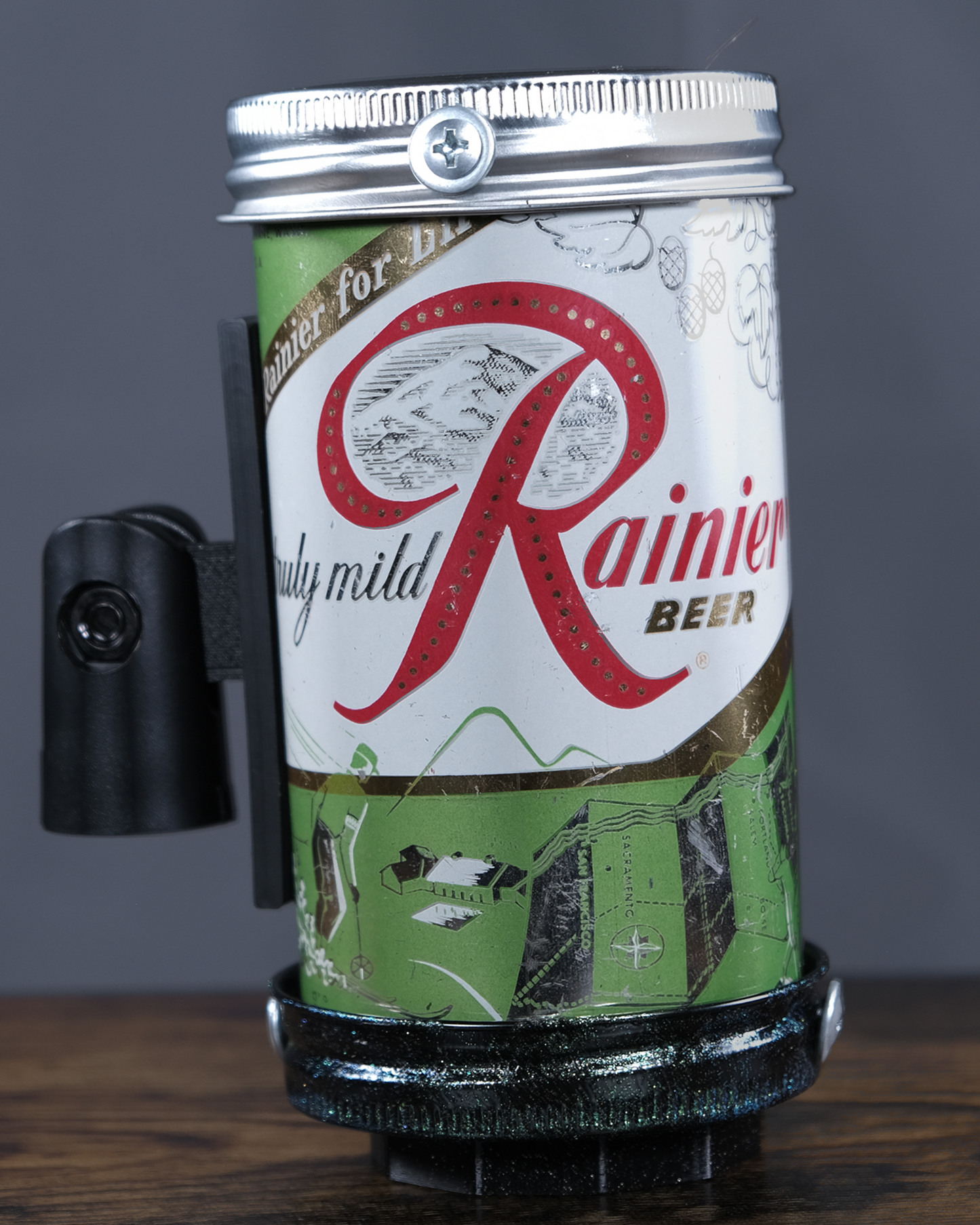 Lo Fi Beer Can Microphone - 1950s Boeing Wind Tunnel Rainier, Light Green Sunset Pacific Northwest Map