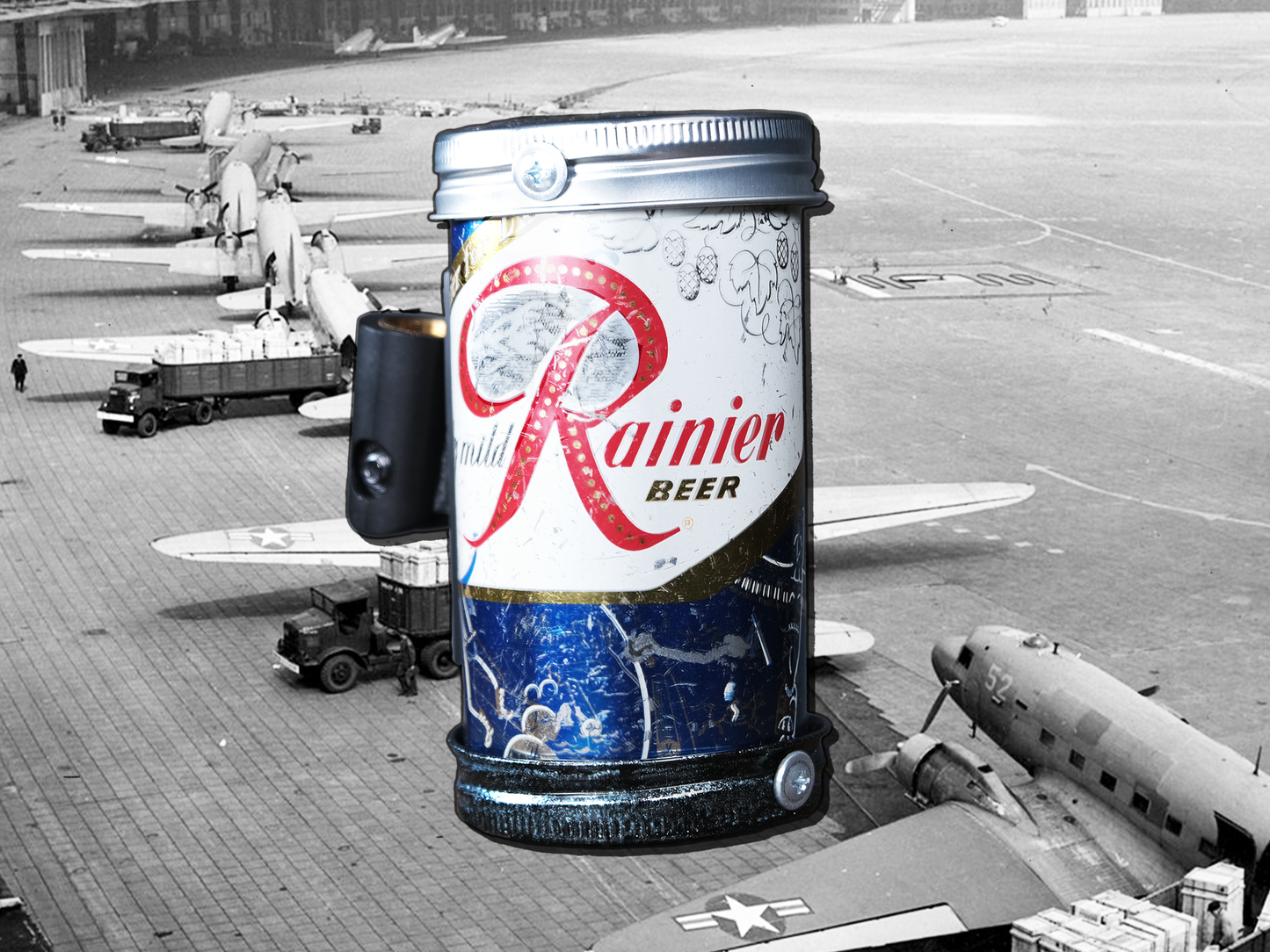 Lo Fi Beer Can Microphone - 1950s Boeing Wind Tunnel Rainier, Blue Paul Bunyan