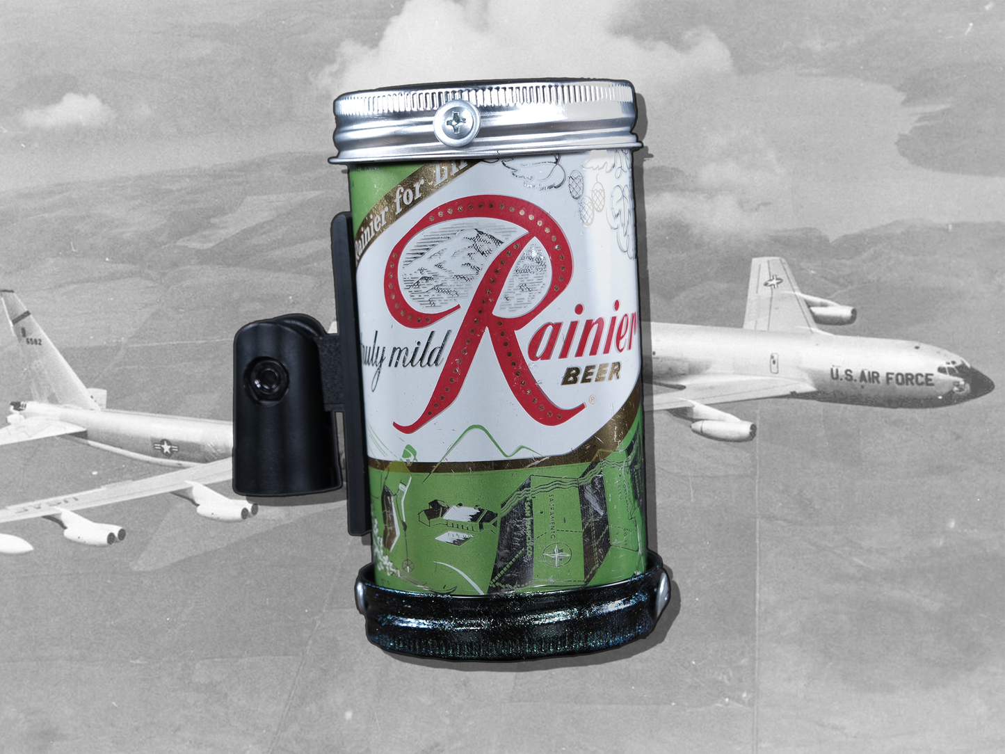Lo Fi Beer Can Microphone - 1950s Boeing Wind Tunnel Rainier, Light Green Sunset Pacific Northwest Map
