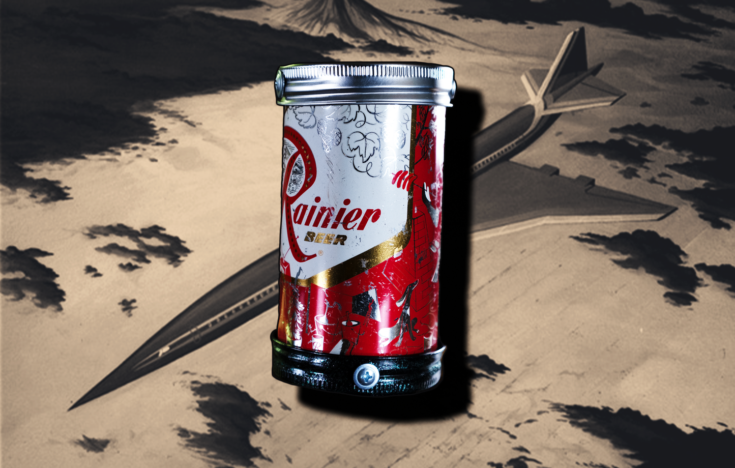 Lo Fi Beer Can Microphone - 1950s Boeing Wind Tunnel Rainier, Red Parlor and Board Games