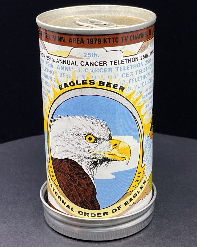 Eagles Beer can with an eagle illustration on a dark background