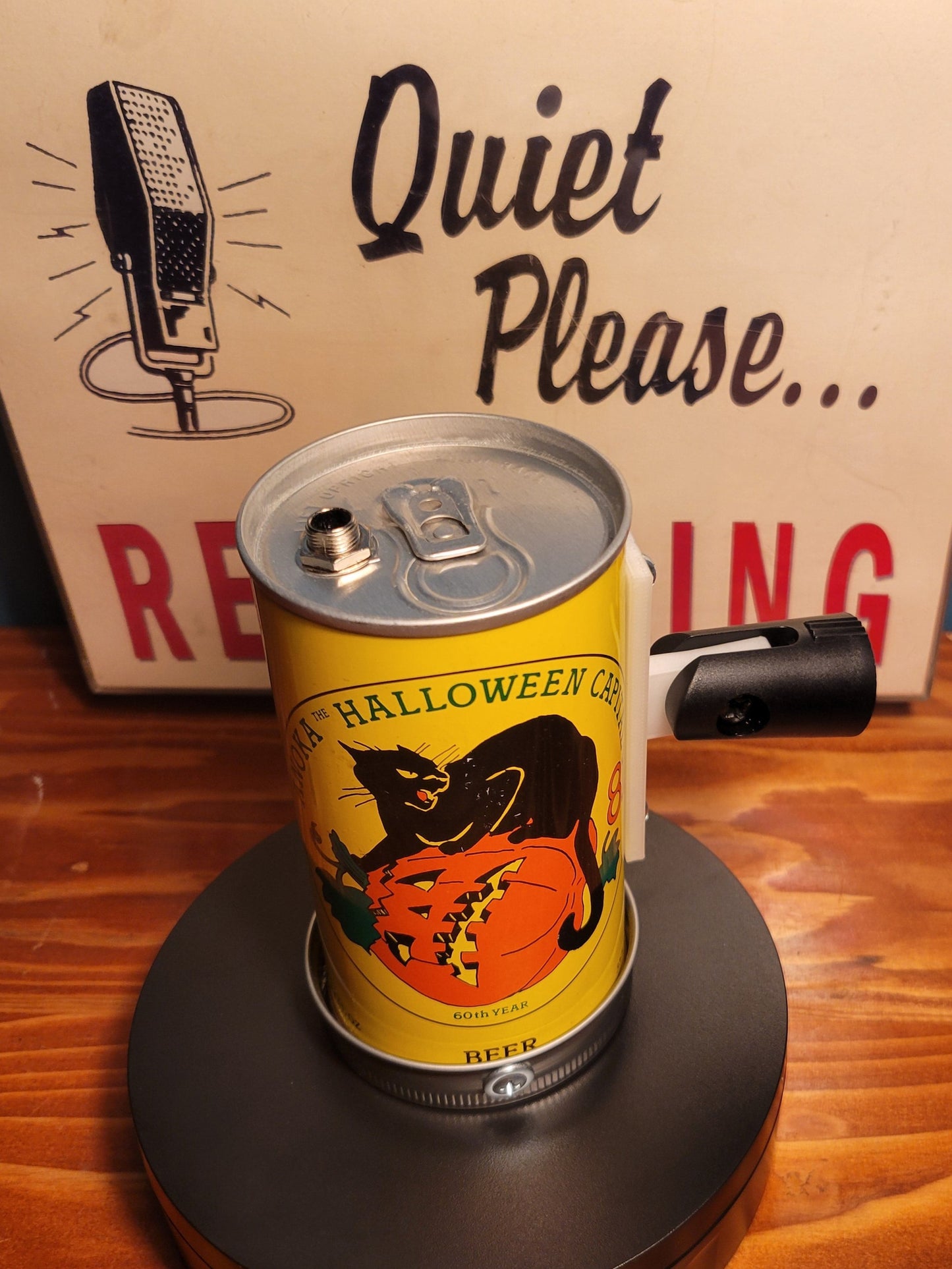 Lo Fi Beer Can Microphone - 1981 Minnesota Halloween Festival, Black Cat and Pumpkin