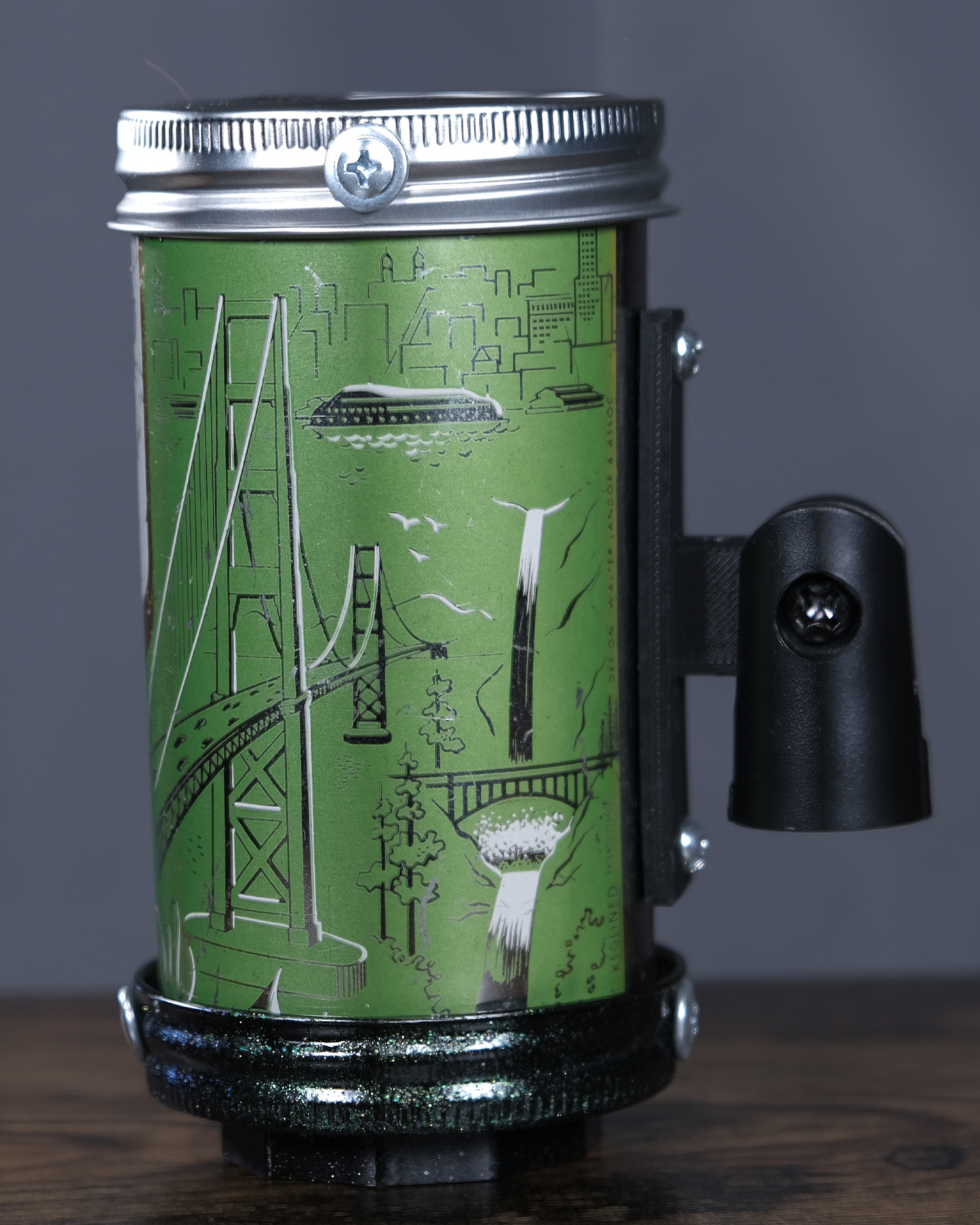 Lo Fi Beer Can Microphone - 1950s Boeing Wind Tunnel Rainier, Light Green Pacific Northwest Map