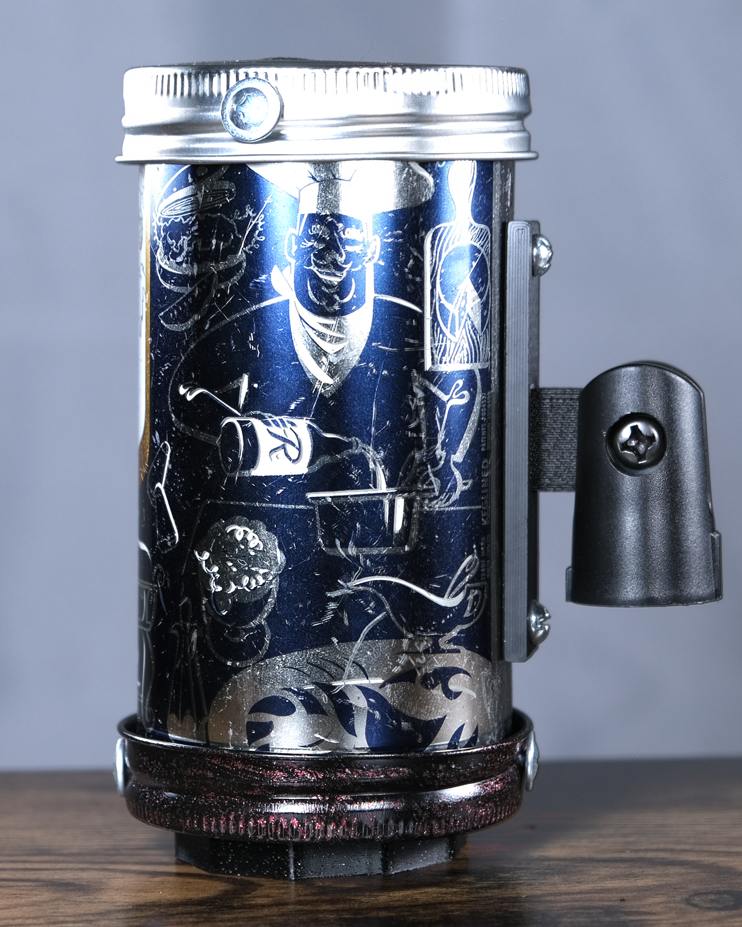 Lo Fi Beer Can Microphone - 1950s Boeing Wind Tunnel Rainier, Dark Blue Chef's Menu