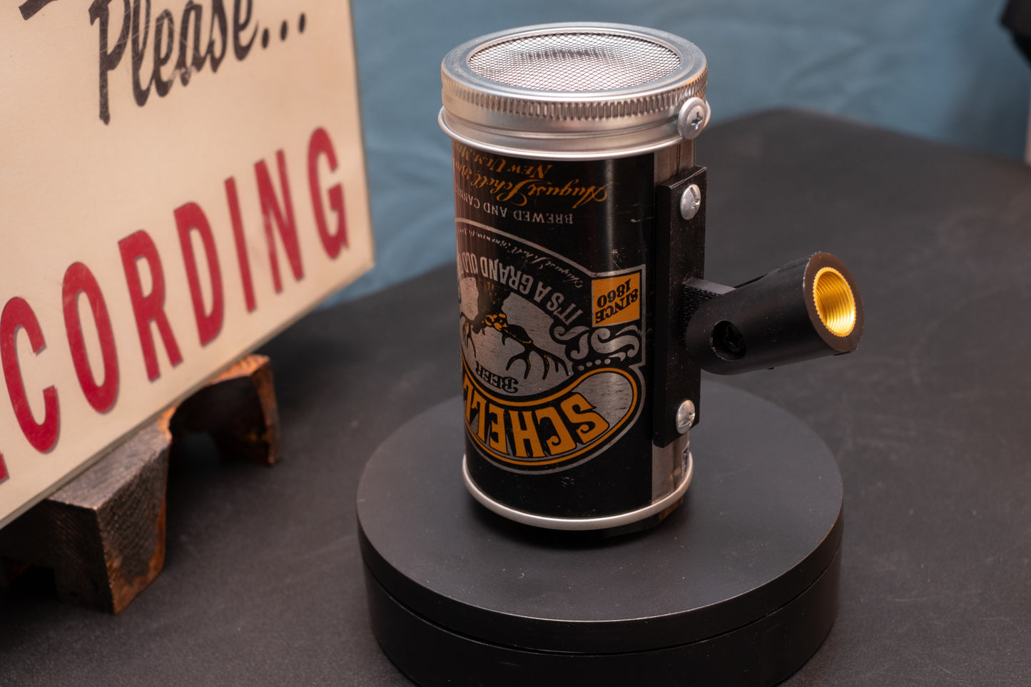 Lo Fi Beer Can Microphone - Schell's Black and Orange Halloween