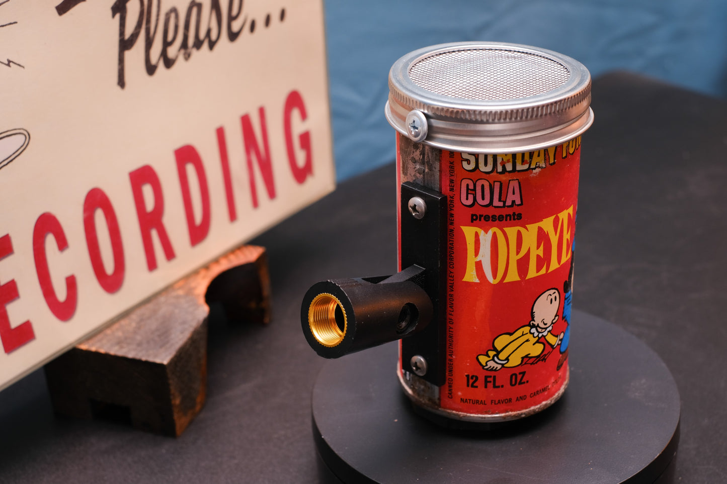 Lo Fi Soda Can Microphone - 1960s Smog Comic Can Popeye