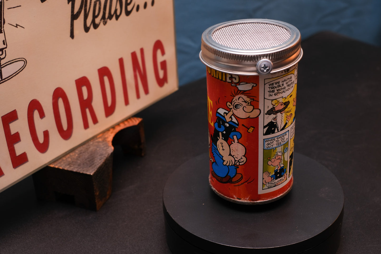 Lo Fi Soda Can Microphone - 1960s Smog Comic Can Popeye