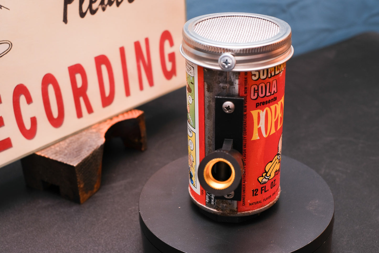 Lo Fi Soda Can Microphone - 1960s Smog Comic Can Popeye