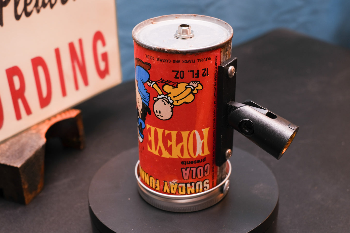 Lo Fi Soda Can Microphone - 1960s Smog Comic Can Popeye