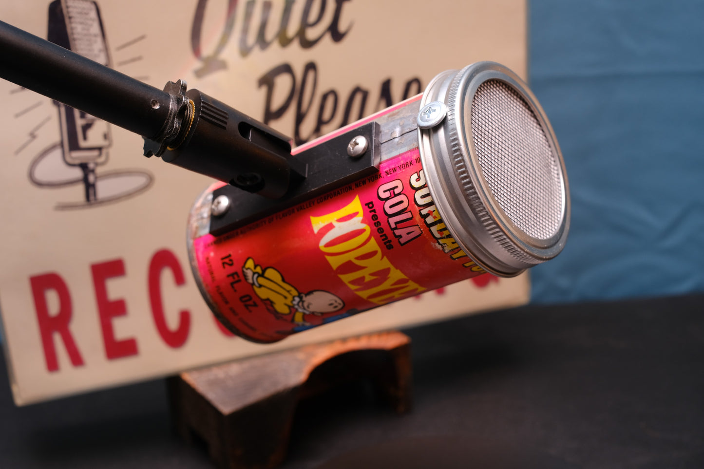 Lo Fi Soda Can Microphone - 1960s Smog Comic Can Popeye