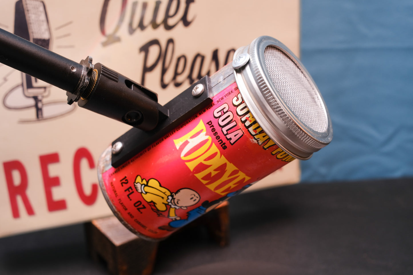 Lo Fi Soda Can Microphone - 1960s Smog Comic Can Popeye
