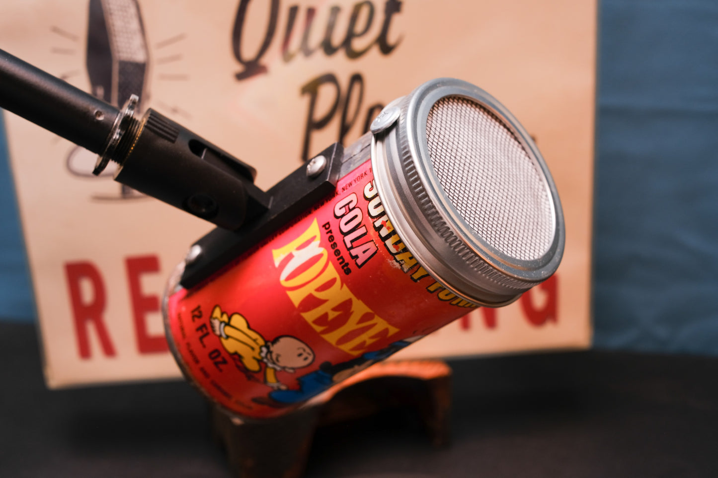 Lo Fi Soda Can Microphone - 1960s Smog Comic Can Popeye