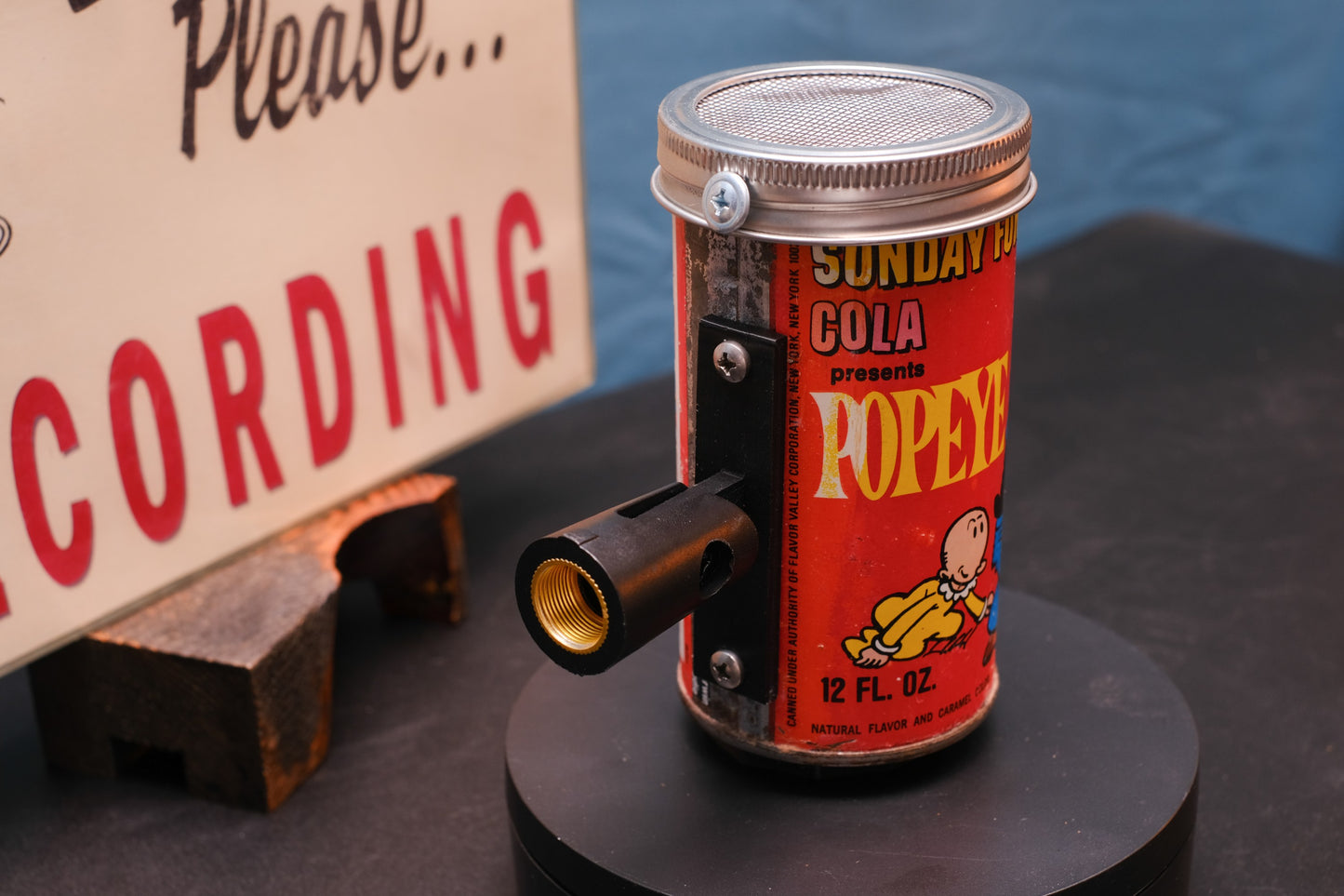 Lo Fi Soda Can Microphone - 1960s Blindfolded Comic Can Popeye