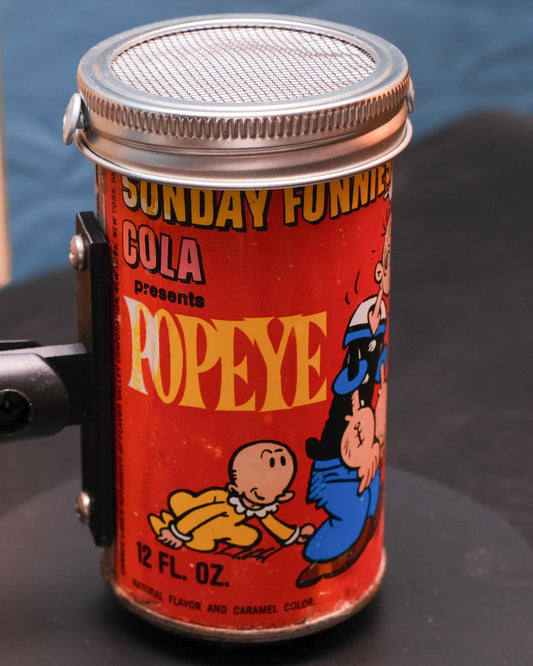 Lo Fi Soda Can Microphone - 1960s Blindfolded Comic Can Popeye