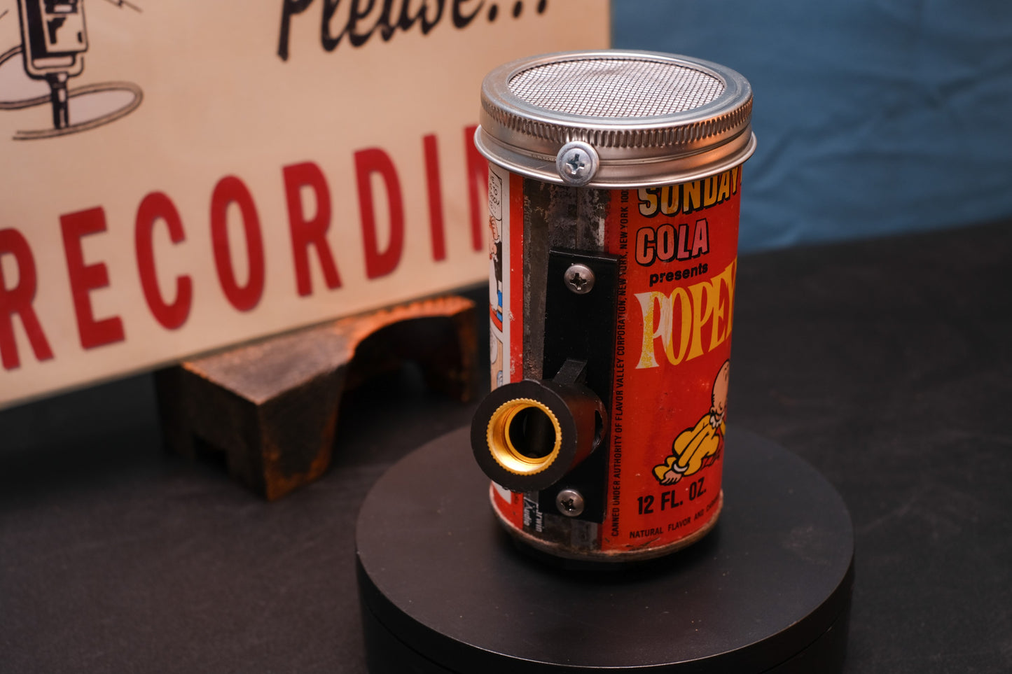 Lo Fi Soda Can Microphone - 1960s Blindfolded Comic Can Popeye