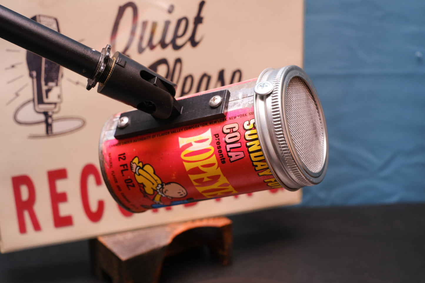 Lo Fi Soda Can Microphone - 1960s Blindfolded Comic Can Popeye