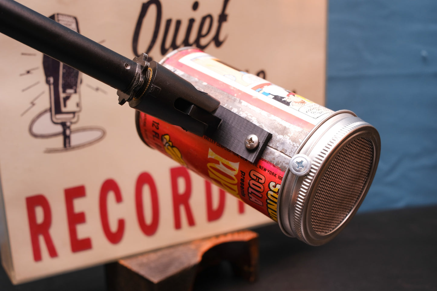 Lo Fi Soda Can Microphone - 1960s Blindfolded Comic Can Popeye