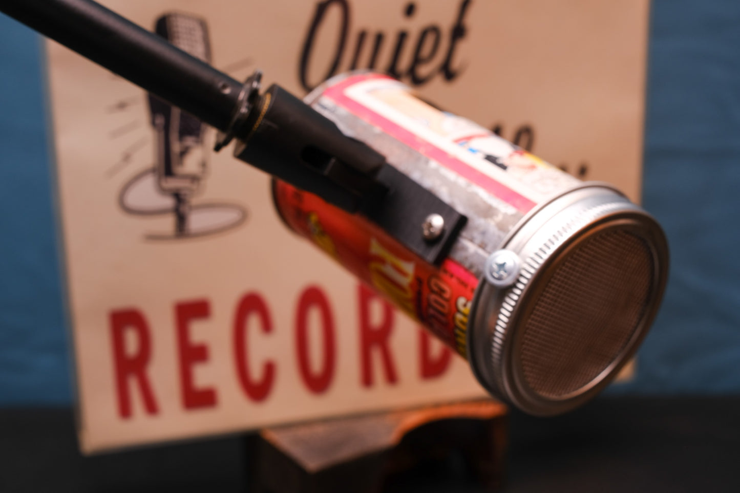 Lo Fi Soda Can Microphone - 1960s Blindfolded Comic Can Popeye