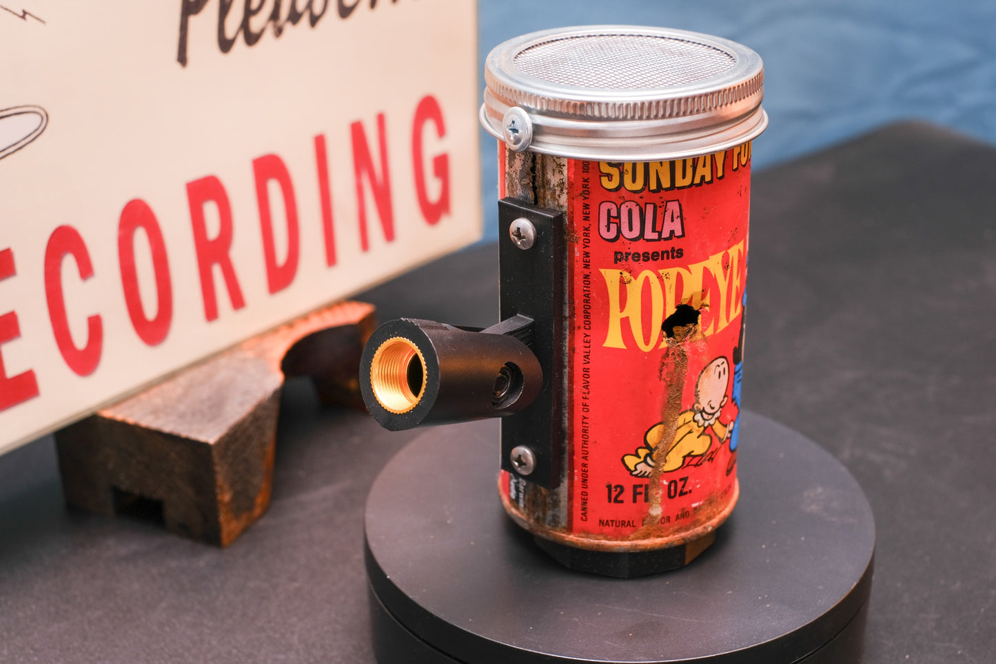 Lo Fi Soda Can Microphone - 1960s Cheater Comic Can Popeye