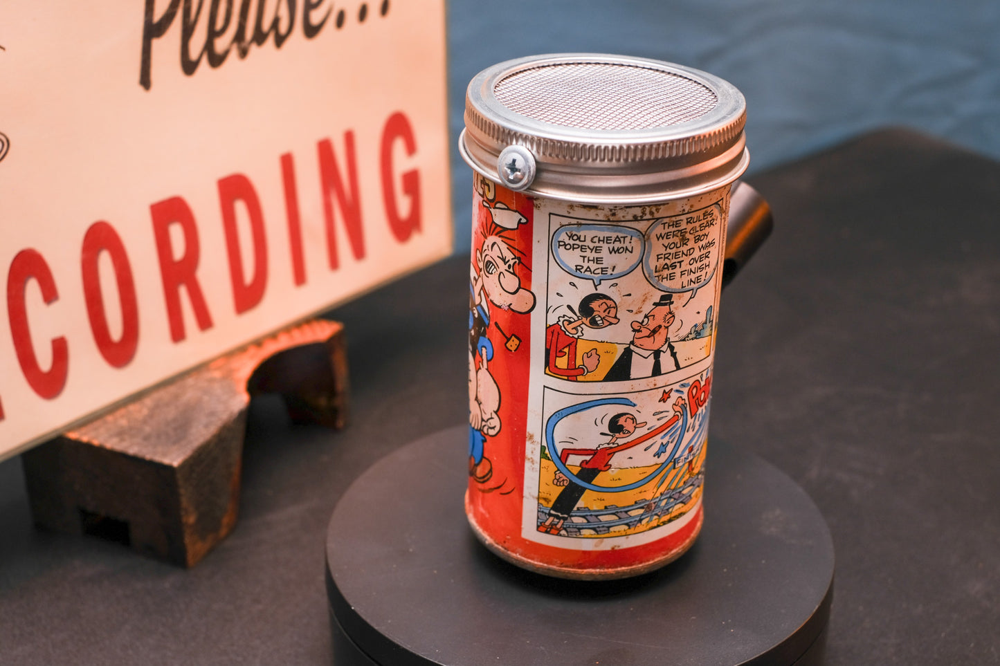 Lo Fi Soda Can Microphone - 1960s Cheater Comic Can Popeye