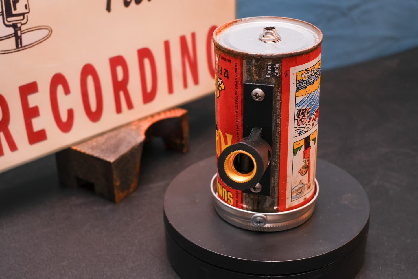 Lo Fi Soda Can Microphone - 1960s Blindfolded Comic Can Popeye