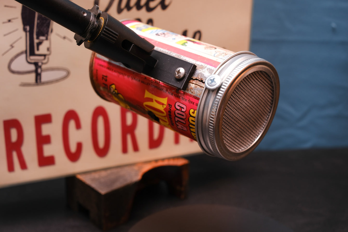 Lo Fi Soda Can Microphone - 1960s Cheater Comic Can Popeye