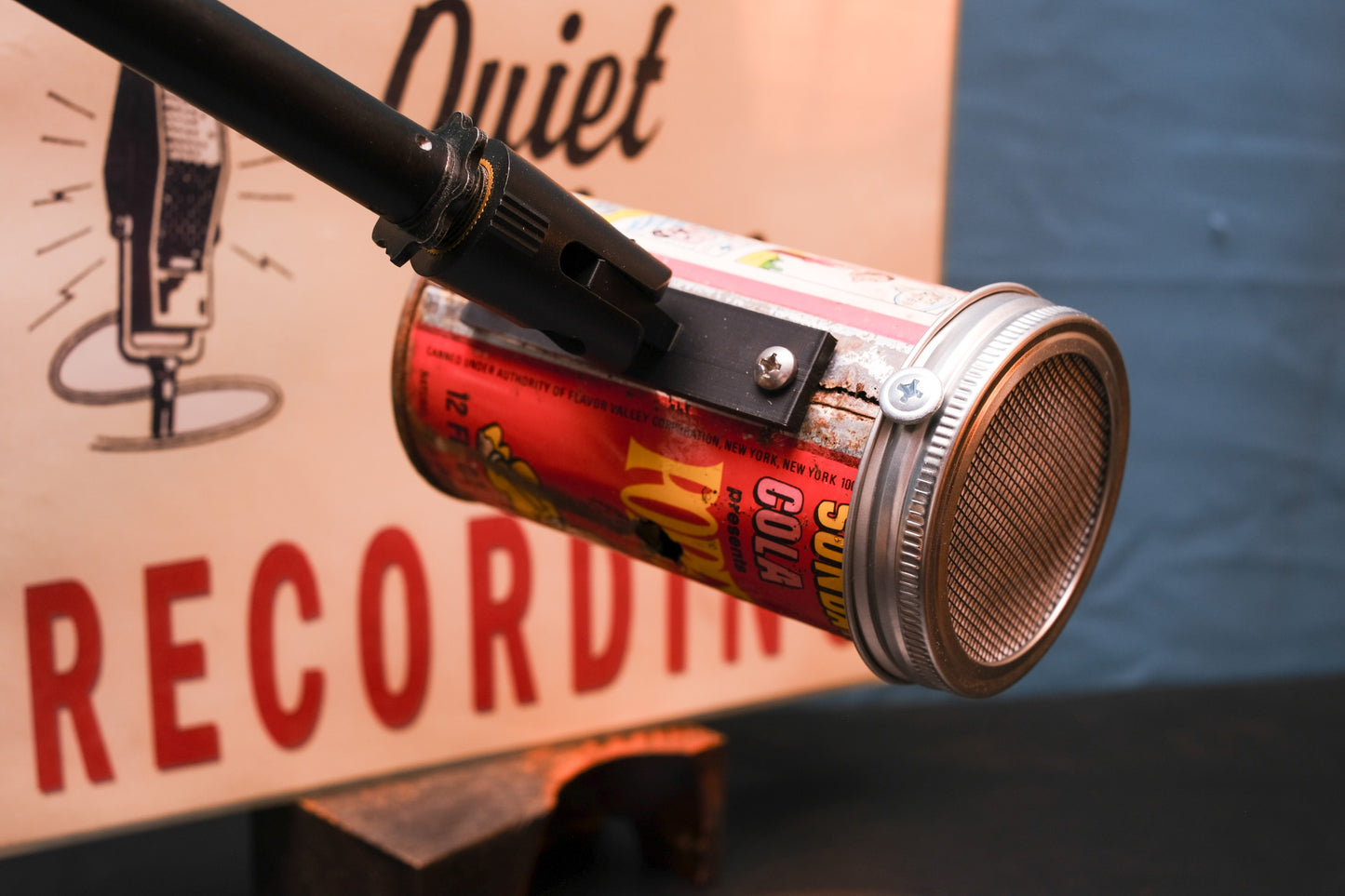 Lo Fi Soda Can Microphone - 1960s Cheater Comic Can Popeye