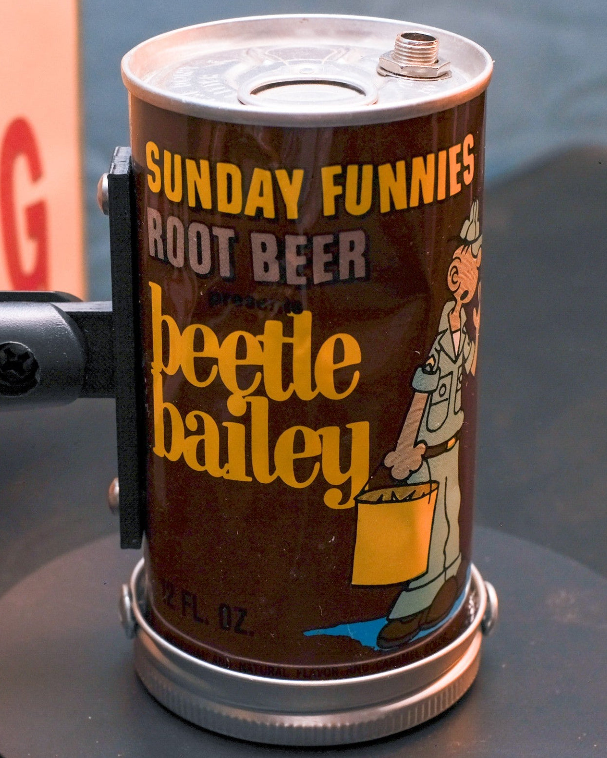 Lo Fi Soda Can Microphone - 1960s Brown Comic Can Beetle Bailey