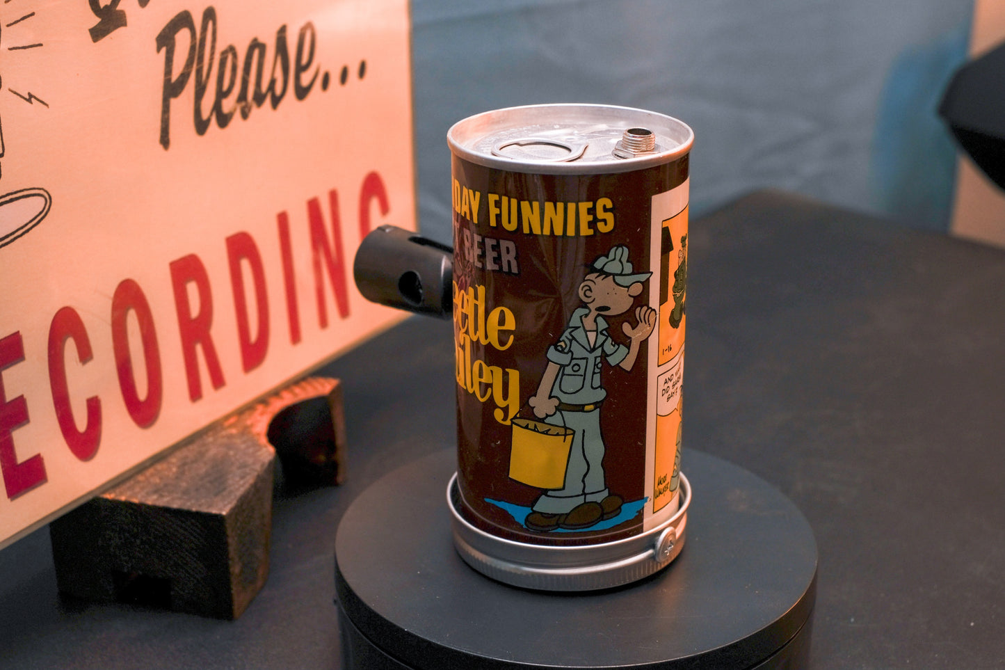 Lo Fi Soda Can Microphone - 1960s Brown Comic Can Beetle Bailey