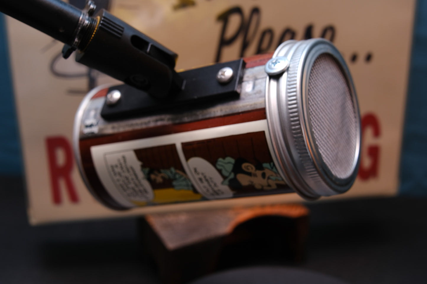 Lo Fi Soda Can Microphone - 1960s Brown Comic Can Beetle Bailey