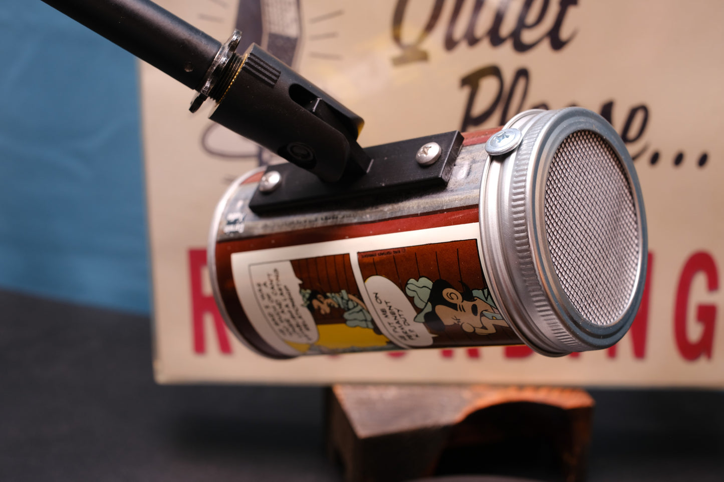 Lo Fi Soda Can Microphone - 1960s Brown Comic Can Beetle Bailey