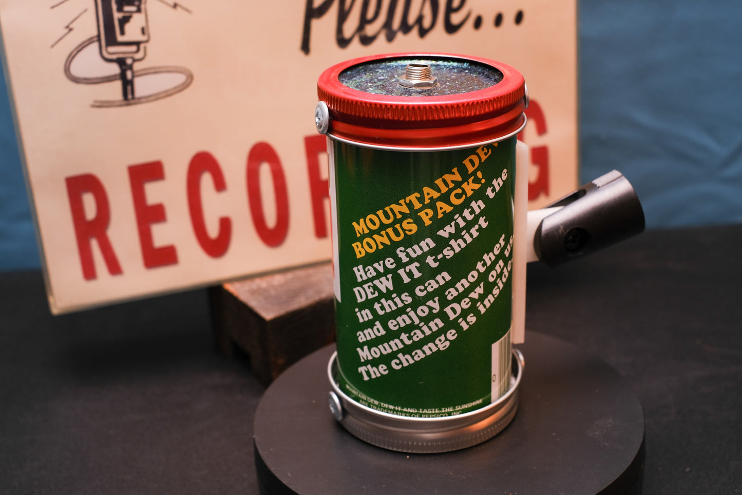 Lo Fi Soda Can Microphone - 1970s Rare T-Shirt Contest Mountain Dew