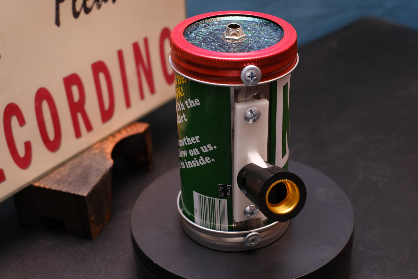 Lo Fi Soda Can Microphone - 1970s Rare T-Shirt Contest Mountain Dew