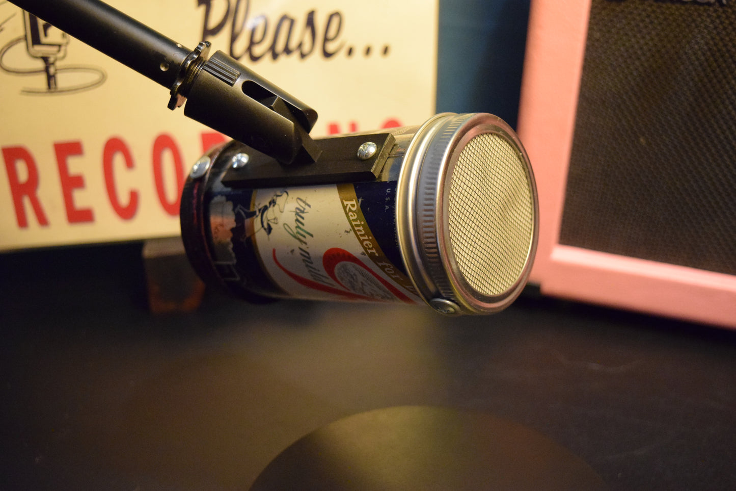 Lo Fi Beer Can Microphone - 1950s Boeing Wind Tunnel Rainier, Dark Blue Chef's Menu