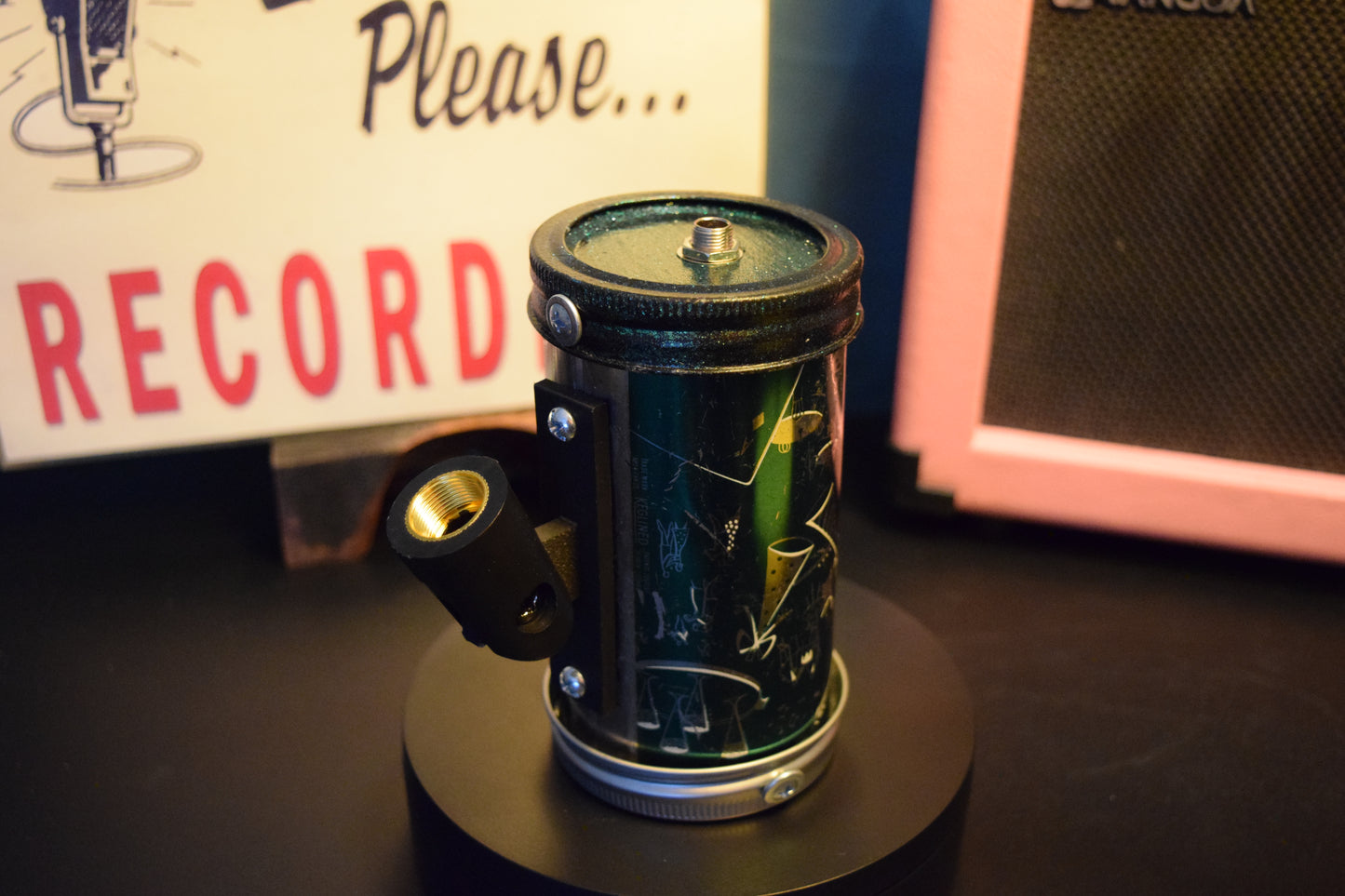 Lo Fi Beer Can Microphone - 1950s Boeing Wind Tunnel Rainier, Hologram Green Dance Hall Party