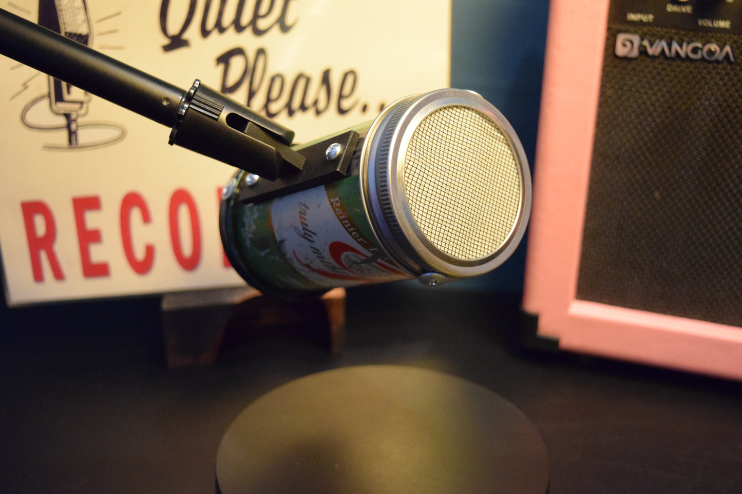 Lo Fi Beer Can Microphone - 1950s Boeing Wind Tunnel Rainier, Light Green Pacific Northwest Map