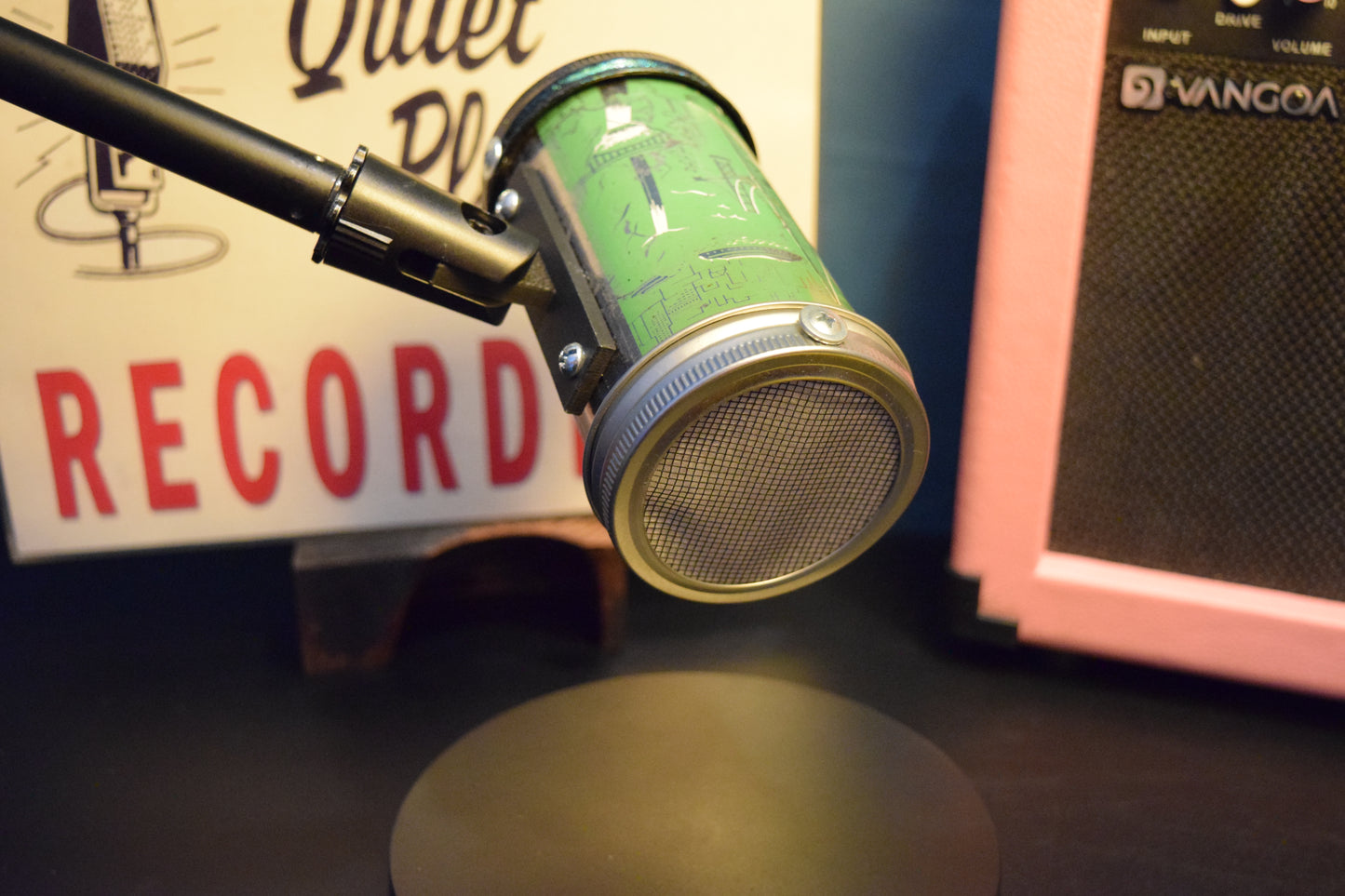 Lo Fi Beer Can Microphone - 1950s Boeing Wind Tunnel Rainier, Light Green Pacific Northwest Map