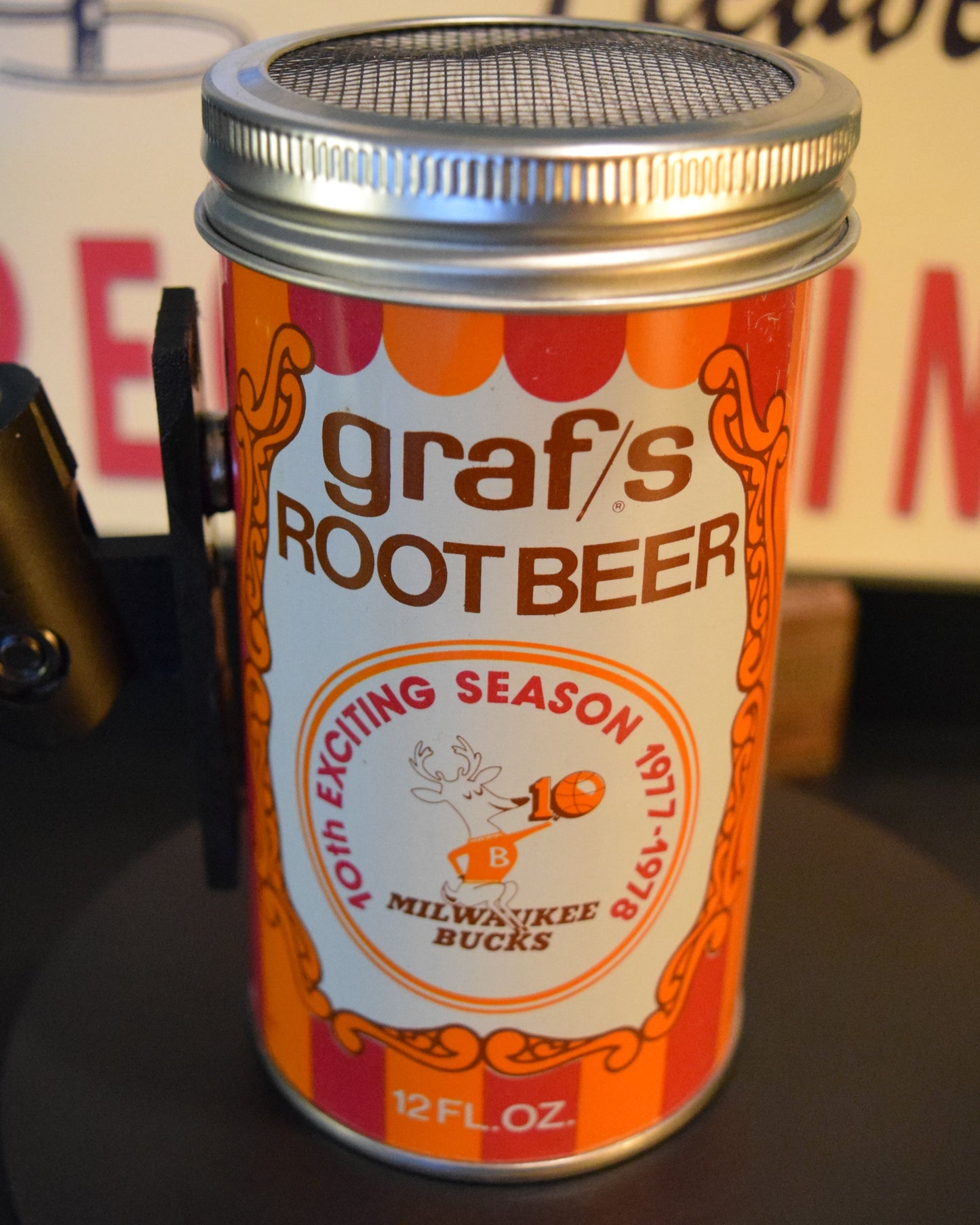 Lo Fi Soda Can Microphone - Graf's Root Beer, 1977 Milwaukee Bucks