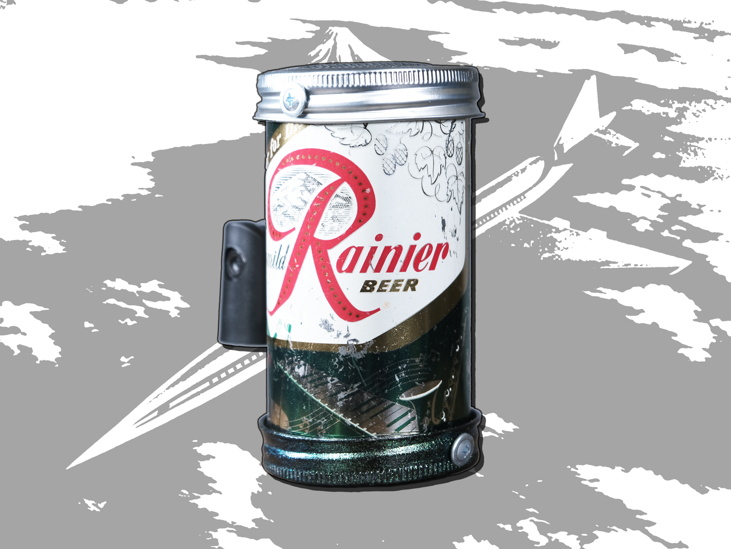 Lo Fi Beer Can Microphone - 1950s Boeing Wind Tunnel Rainier, Dark Green Dance Hall Party