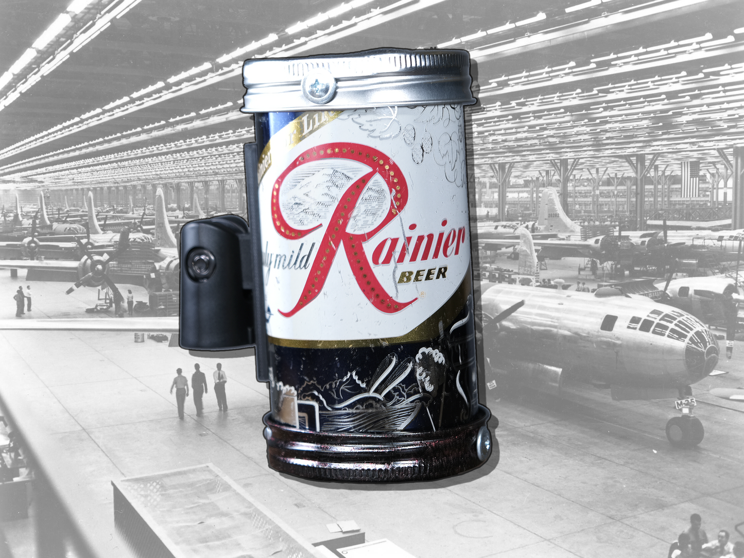 Lo Fi Beer Can Microphone - 1950s Boeing Wind Tunnel Rainier, Dark Blue Chef's Menu